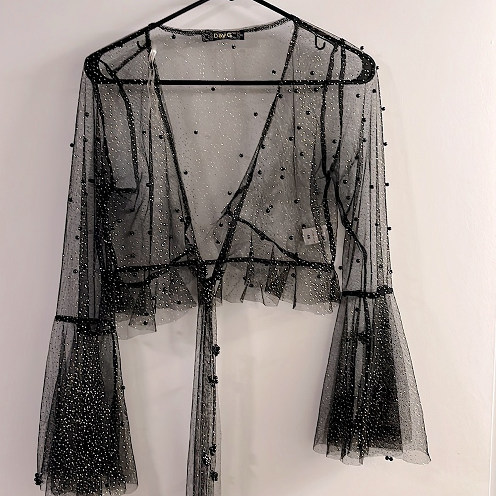 Black sheer tie top